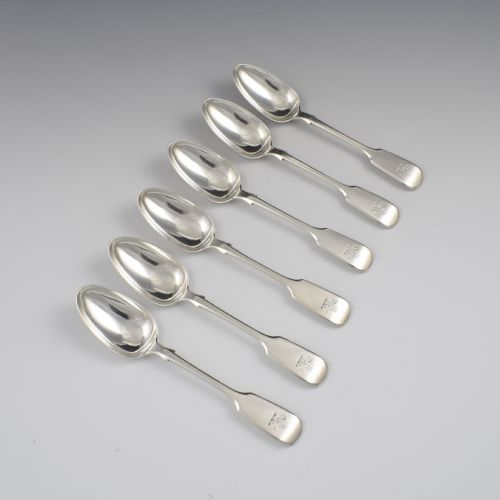 Set of 6 Fiddle Pattern Provincial Exeter Silver Dessert Spoons