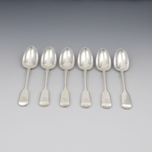 fig 1. Set Of 6 Fiddle Pattern Provincial Exeter Silver Dessert Spoons