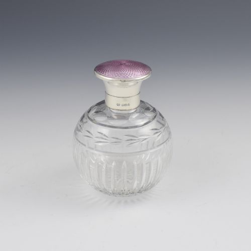 Silver, Lilac Guilloche Enamel & Cut Glass Scent Bottle