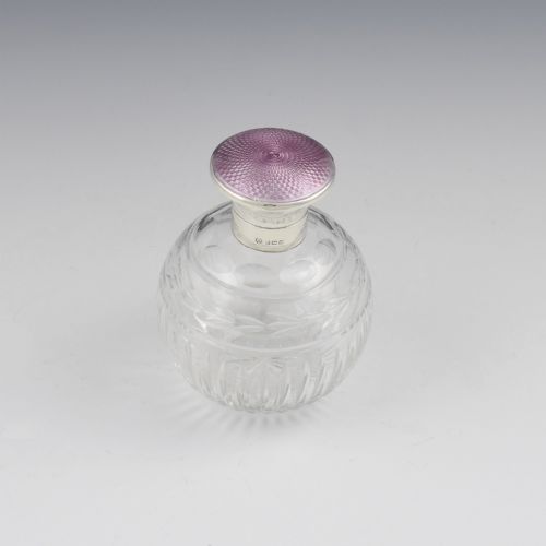 fig 1. Silver, Lilac Guilloche Enamel & Cut Glass Scent Bottle