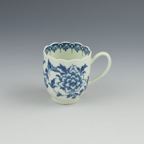 First Period Worcester Porcelain Scalloped Peony Coffee Cup C.1765-1770
