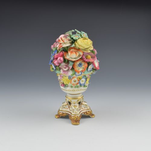 Regency Derby Porcelain Vase of Encrusted Flowers C.1825