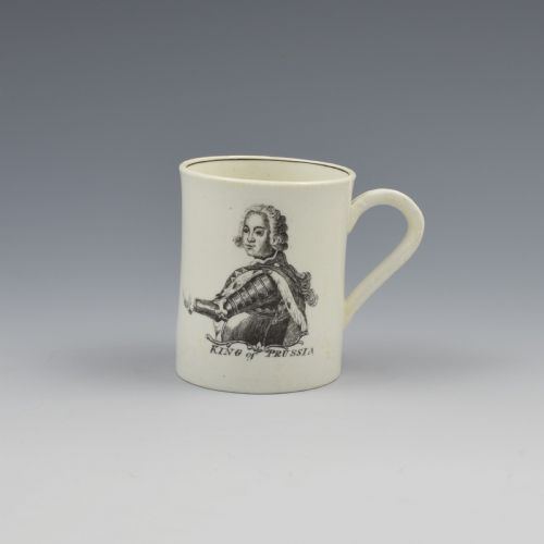 First Period Worcester Rare Printed King of Prussia Coffee Can / Small Mug