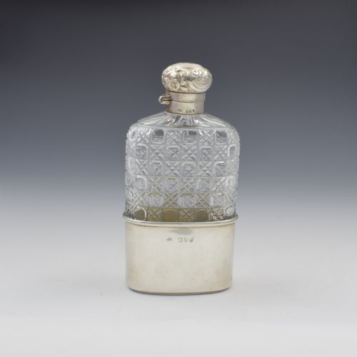 Victorian Sterling Silver & Cut Glass Spirit Hip Flask