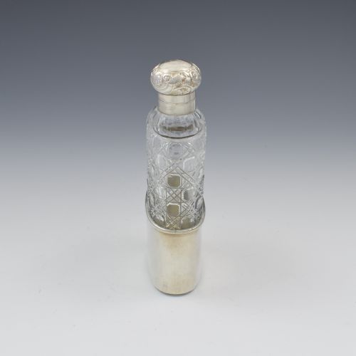 fig 1. Victorian Sterling Silver & Cut Glass Spirit Hip Flask
