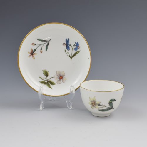 Meissen Botanical Holzschnittblumen Tea Bowl & Saucer C.1740 Woodcut Flowers