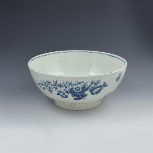 First Period Worcester Large 11" Porcelain Punch Bowl Three Flowers Pattern C.1770