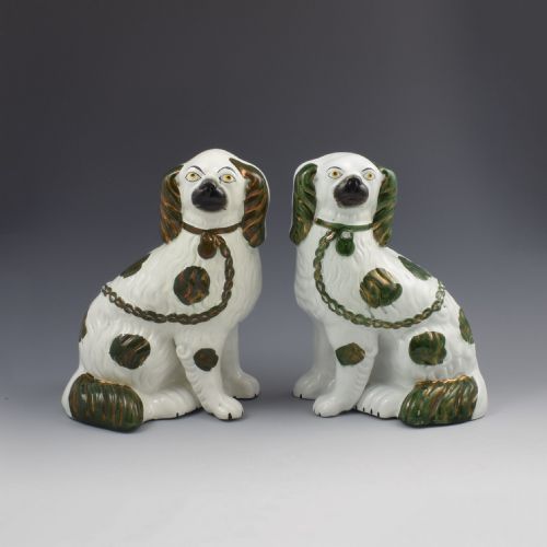 Pair of Copper Lustre Staffordshire Spaniel Dogs C.1890