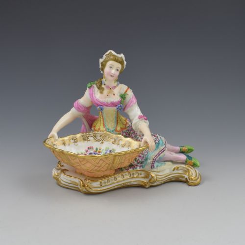 Minton Porcelain Figure with Lace Reclining Lady with Sweetmeat Basket Model 57