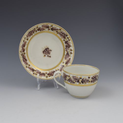 New Hall Porcelain Bute Cup & Saucer Pattern 302 Oak Leaves C.1800