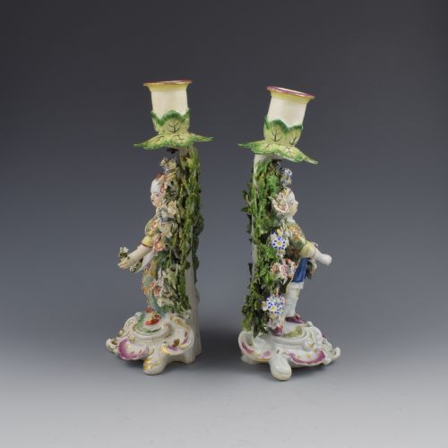 fig 1. Derby Porcelain Pair Bocage Candlestick Figures Children Gardeners c.1770