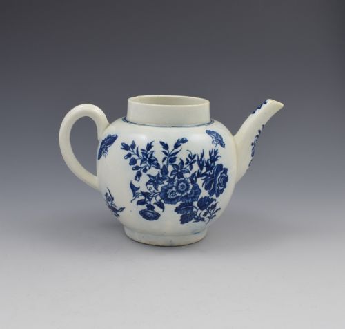 First Period Worcester Porcelain Three Flowers Teapot C.1770