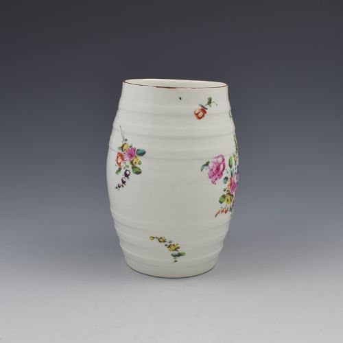 fig 1. Fine Derby Porcelain Barrel Shaped Cider Mug c.1760-1765
