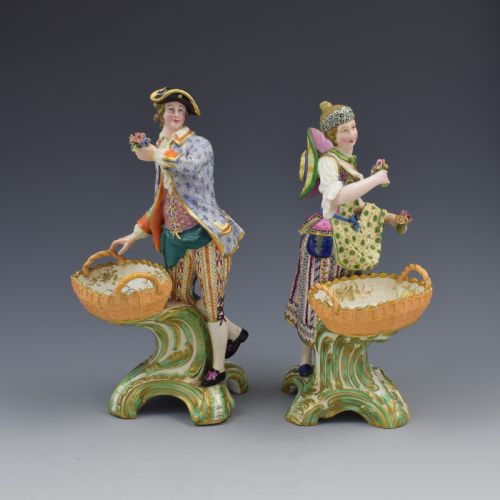 Fine Pair Minton Porcelain Sweetmeat Figures with Baskets Models 84 & 85 C.1830