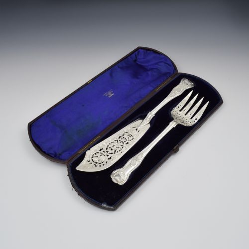 Fine Cased Set of Victorian Silver Fish Servers 1867