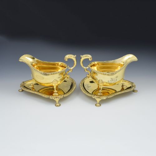 Fine Pair of Edwardian Silver Gilt Sauce Boats