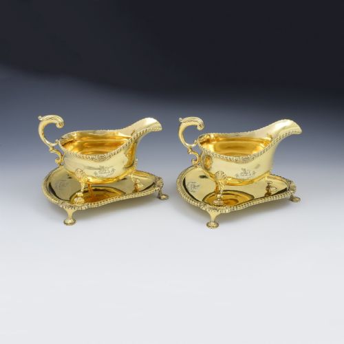 fig 1. Fine Pair Of Edwardian Silver Gilt Sauce Boats