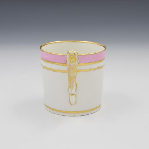 fig 1. Derby Porcelain Coffee Can Pink Ground Ear Shape Handle c.1815 Pattern 205