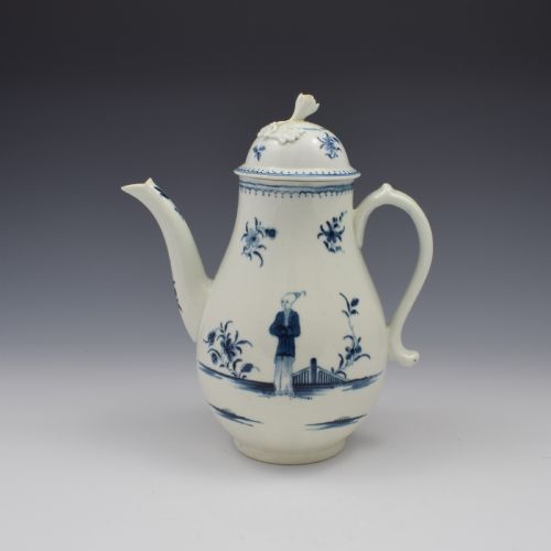First Period Worcester Porcelain Waiting Chinaman Coffee Pot & Cover C.1770