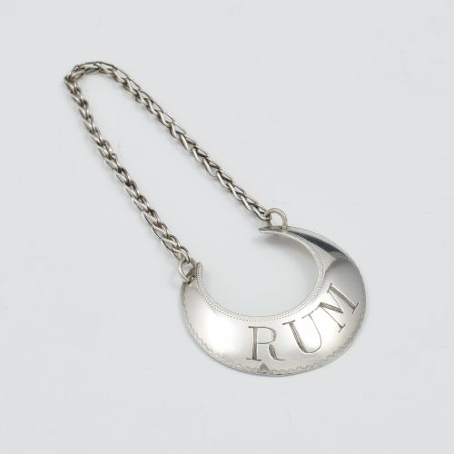 Georgian Silver Crescent Shape Rum Decanter Wine Label