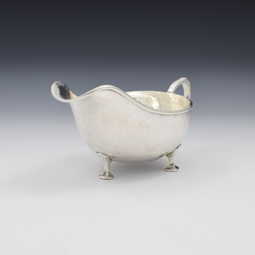 fig 1. Art & Crafts A. E. Jones Planished Silver Sauce Boat