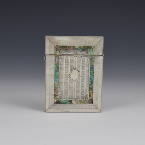 Fine Victorian Engraved Mother of Pearl, Silver & Abalone Card Case