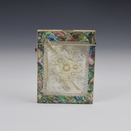 Fine Victorian Carved Mother of Pearl & Abalone Card Case