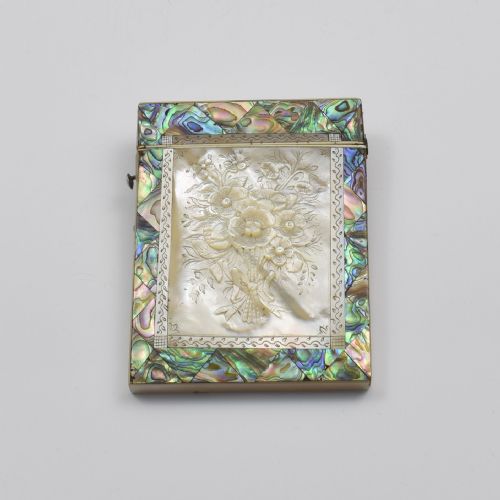 fig 1. Fine Victorian Carved Mother Of Pearl & Abalone Card Case
