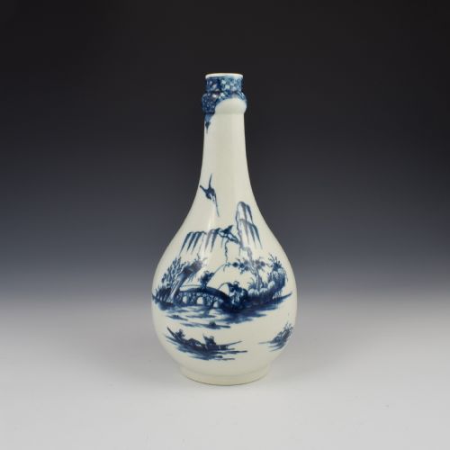 First Period Worcester Porcelain Guglet Water Bottle Willow Bridge Fisherman Pattern C.1760-1765