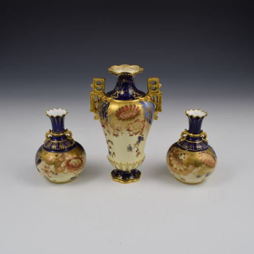 fig 1. Victorian Royal Crown Derby Garniture Of Porcelain Vases 2553