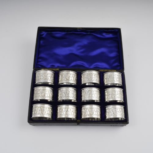 fig 1. Cased Set Of Twelve 12 Victorian Silver Napkin Rings