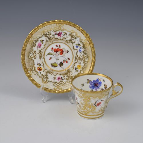 Chamberlain Worcester Porcelain New Gadroon Tournay Shape Cup & Saucer C.1820