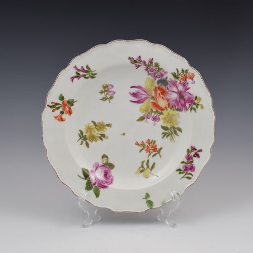 Chelsea Porcelain Red Anchor Period Floral Dessert Plate C.1755