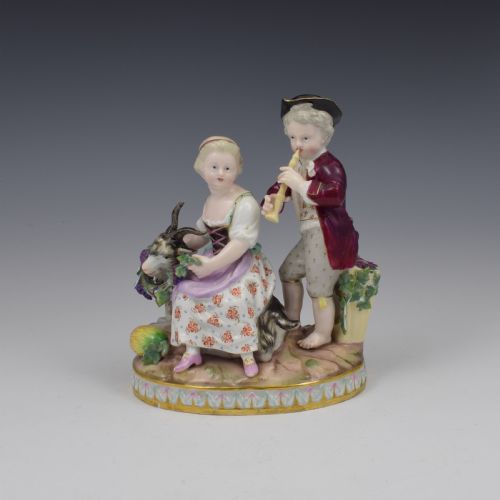 Meissen Porcelain Figure Group Grape Pickers, Children with Goat as Autumn