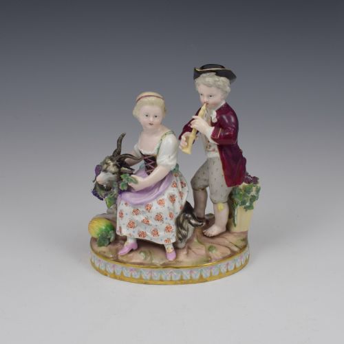 fig 1. Meissen Porcelain Figure Group Grape Pickers, Children With Goat As Autumn