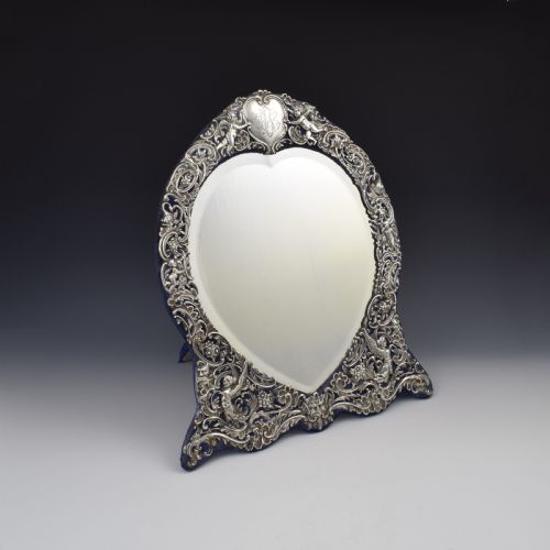 Large Victorian Heart Shaped Silver Dressing Table Mirror William Comyns