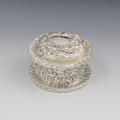 Victorian Circular Embossed Silver Trinket / Jewellery Box