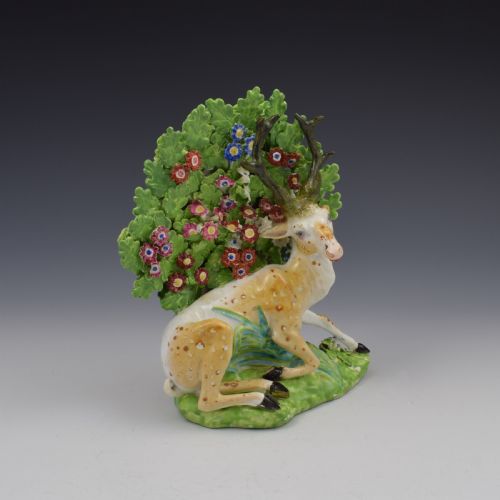 fig 1. Bloor Derby Porcelain Large Bocage Figure Recumbent Stag c.1820