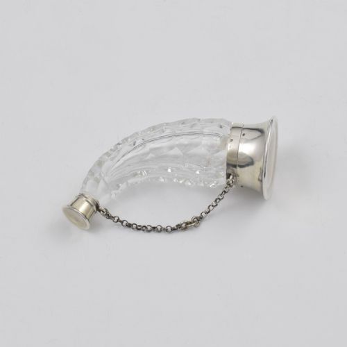 French Silver & Cut Glass Cornucopia Shape Scent / Perfume Bottle C.1880