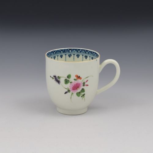 First Period Worcester Porcelain Floral Coffee Cup C.1770