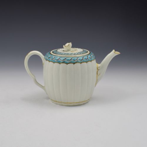 First Period Worcester Porcelain Barrel Fluted Teapot C.1770