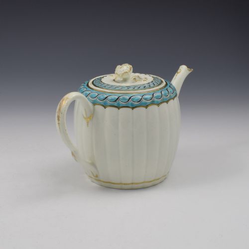 fig 1. First Period Worcester Porcelain Barrel Fluted Teapot c.1770