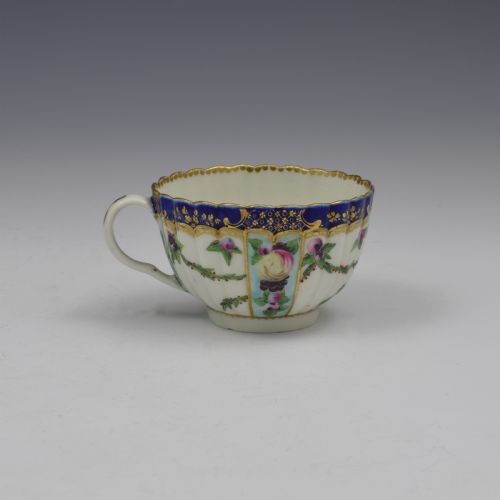 First Period Worcester Porcelain Sevres Style Fruit Painted Fluted Tea Cup