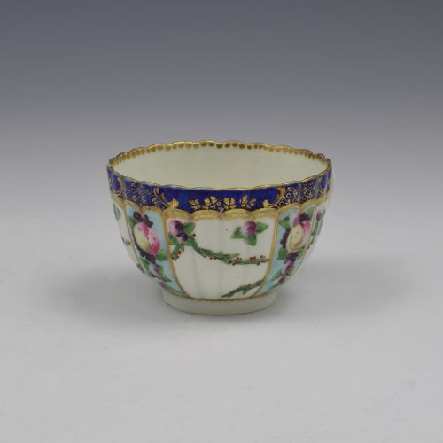 fig 1. First Period Worcester Porcelain Sevres Style Fruit Painted Fluted Tea Cup