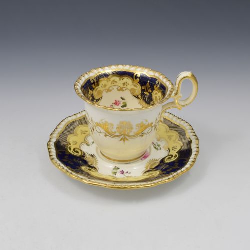 
H & R Daniel Porcelain Second Gadroon Coffee Cup & Saucer Pattern 4058 C.1825