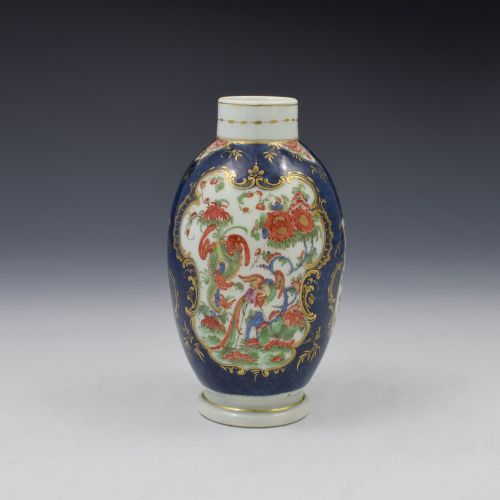 First Period Worcester Porcelain Blue Scale Jabberwocky Tea Canister