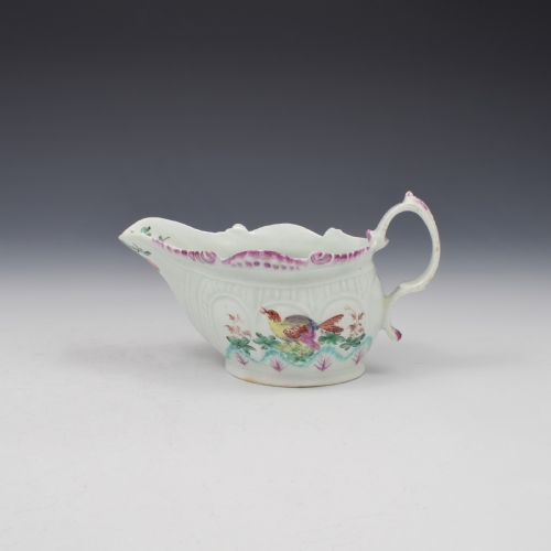 Christian's Liverpool Porcelain Polychrome Sauceboat Fancy Birds C.1770