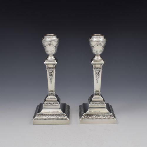 fig 1. Fine Pair Of Edwardian Neoclassical Silver Candlesticks Walker & Hall