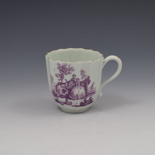 Rare Worcester Porcelain Large Lilac Printed L'amour Fluted Coffee Cup
