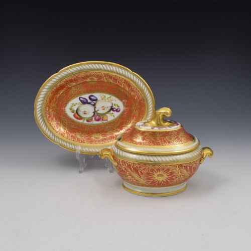 Fine Georgian Coalport Porcelain Dessert Sauce Tureen & Stand C.1805